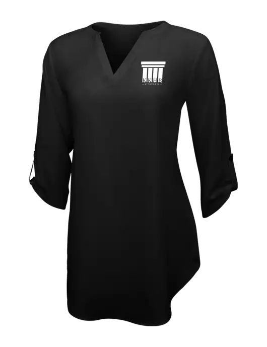 Womens Black 3/4 Sleeve Tunic Blouse w/KKHB Attorneys Logo