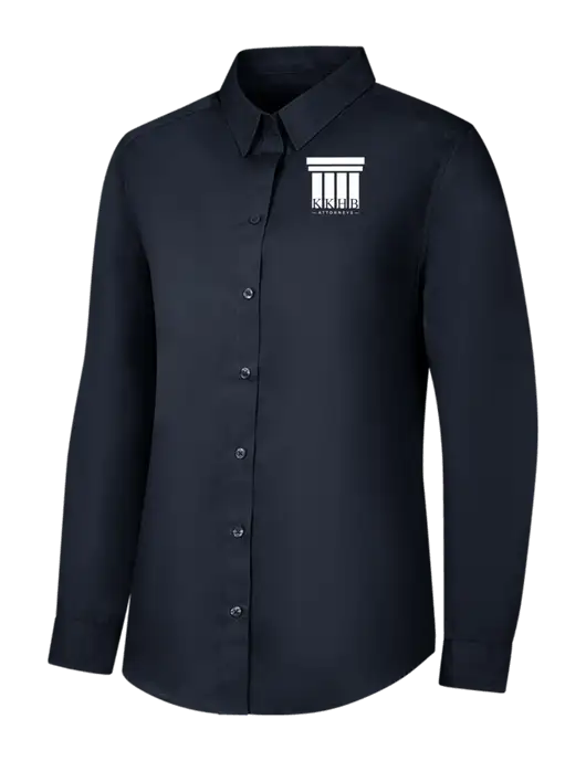 Womens River Blue Navy Long Sleeve Carefree Poplin Shirt w/KKHB Attorneys Logo