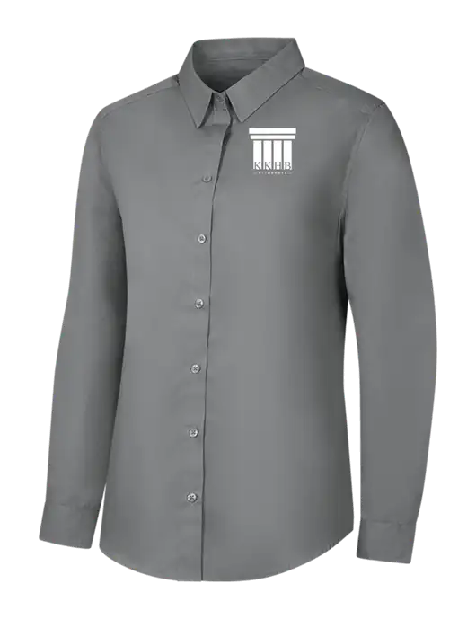 Womens Medium Grey Long Sleeve Carefree Poplin Shirt w/KKHB Attorneys Logo