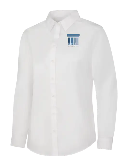 Womens White Long Sleeve Carefree Poplin Shirt w/KKHB Attorneys Logo