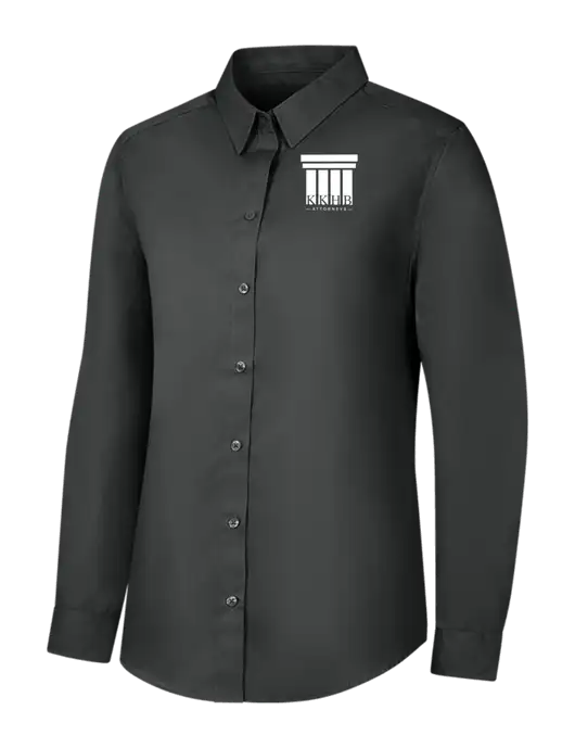 Womens Dark Grey Long Sleeve Carefree Poplin Shirt w/KKHB Attorneys Logo