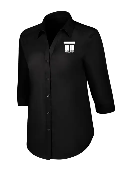 Womens Black 3/4 Sleeve Carefree Poplin Shirt w/KKHB Attorneys Logo