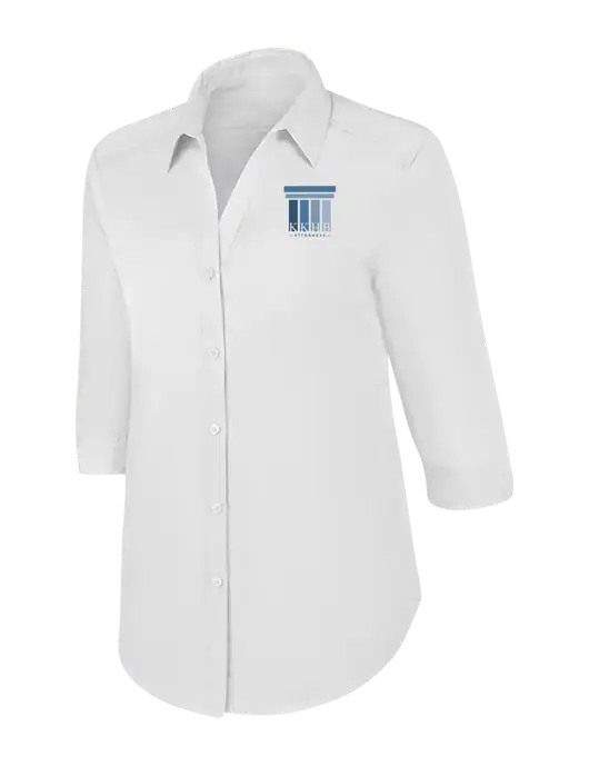 Womens White 3/4 Sleeve Carefree Poplin Shirt w/KKHB Attorneys Logo
