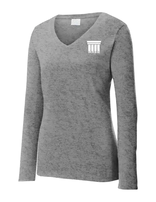 Womens  V-Neck Ring Spun Grey Heather 4.5 oz Long Sleeve T-Shirt w/KKHB Attorneys Logo