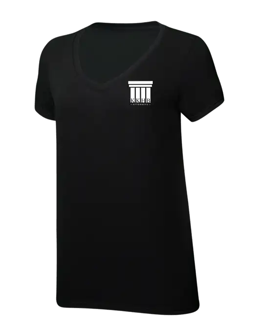 Womens Simply Soft V-Neck Black 4.5oz  Poly/Combed Ring Spun Cotton T-Shirt w/KKHB Attorneys Logo