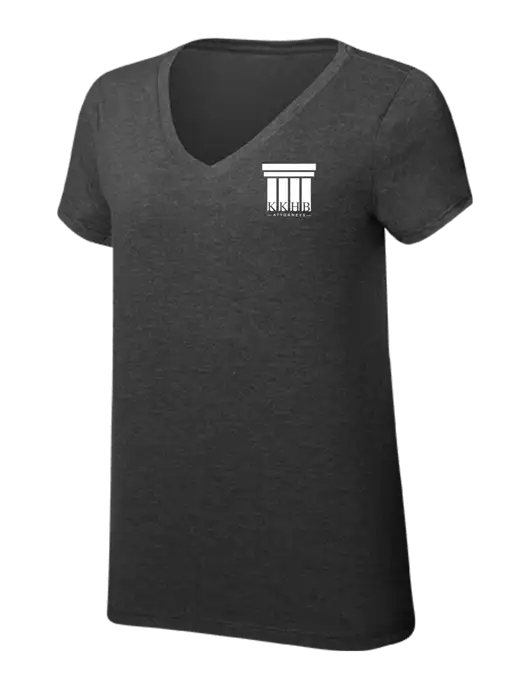 Womens Simply Soft V-Neck Black Frost 4.5oz  Poly/Combed Ring Spun Cotton T-Shirt w/KKHB Attorneys Logo