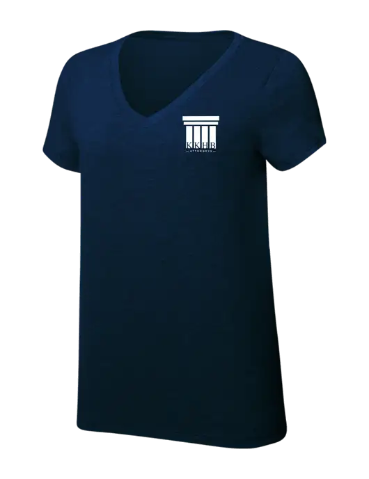 Womens Simply Soft V-Neck New Navy 4.5oz  Poly/Combed Ring Spun Cotton T-Shirt w/KKHB Attorneys Logo