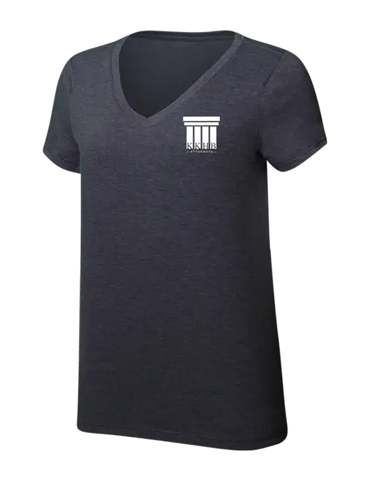 Womens Simply Soft V-Neck Heather Charcoal 4.5oz  Poly/Combed Ring Spun Cotton T-Shirt w/KKHB Attorneys Logo