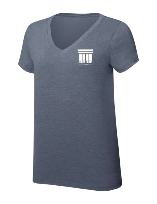 Womens Simply Soft V-Neck Navy Frost 4.5oz  Poly/Combed Ring Spun Cotton T-Shirt w/KKHB Attorneys Logo