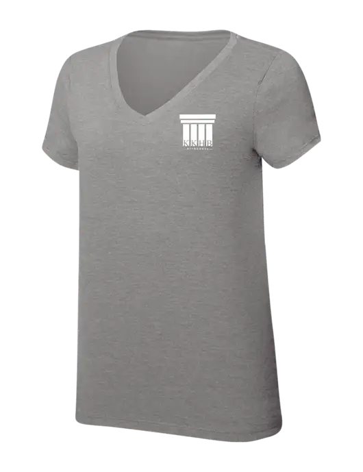 Womens Simply Soft V-Neck Grey Frost 4.5oz  Poly/Combed Ring Spun Cotton T-Shirt w/KKHB Attorneys Logo