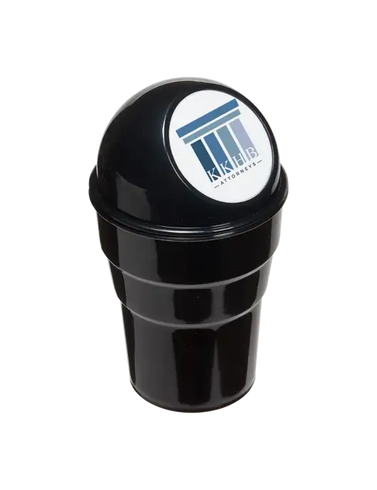Black Car Cup Holder Trash Can w/KKHB Attorneys Logo