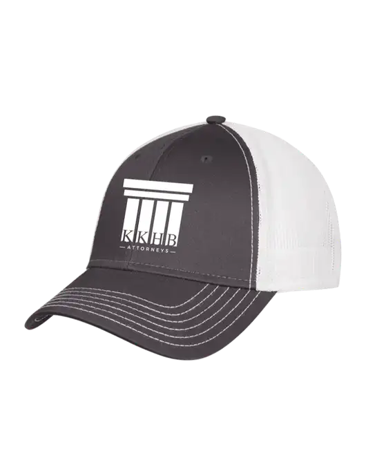 Dark Grey/White Mesh Trucker Cap Snap Back w/KKHB Attorneys Logo