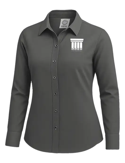 Brooks Brothers Womens Dark Grey Wrinkle-Free Stretch Nailhead Shirt w/KKHB Attorneys Logo
