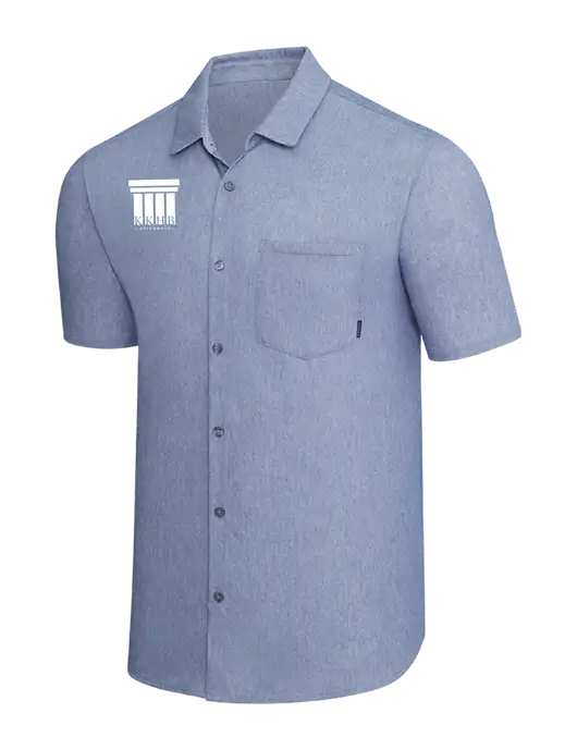 OGIO Slate Blue Heather Extend Short Sleeve Button Up Shirt w/KKHB Attorneys Logo
