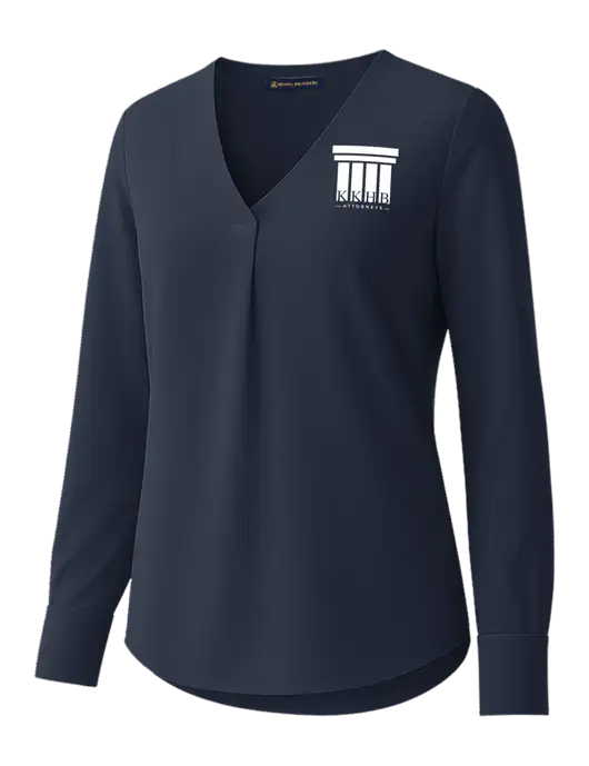 Brooks Brothers Womens Dark Navy Open-Neck Satin Blouse  w/KKHB Attorneys Logo