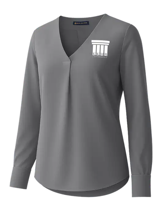 Brooks Brothers Womens Medium Grey Open-Neck Satin Blouse  w/KKHB Attorneys Logo