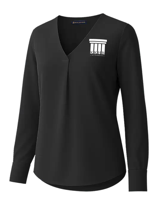 Brooks Brothers Womens Black Open-Neck Satin Blouse  w/KKHB Attorneys Logo
