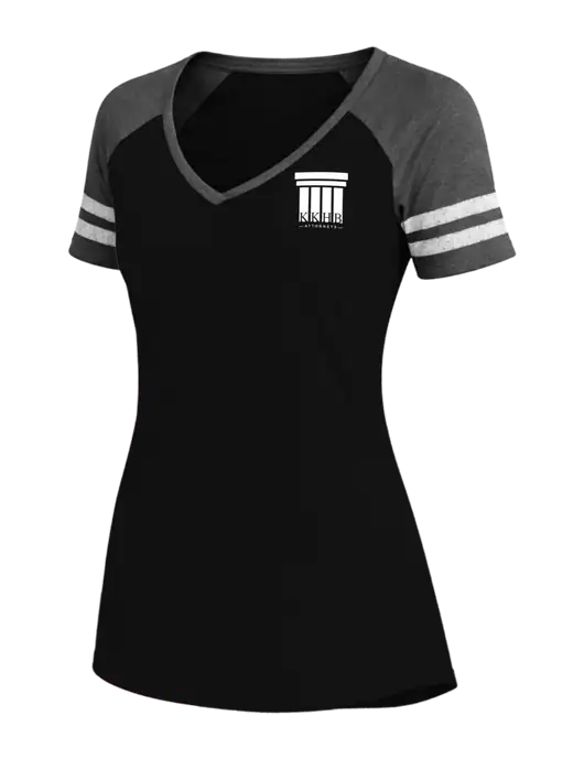 Womens Black/Charcoal Heather V-Neck Game Tee w/KKHB Attorneys Logo