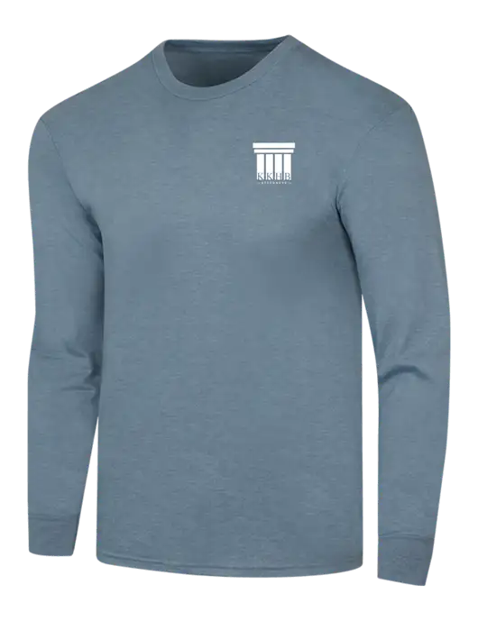 Simply Soft Long Sleeve Slate Blue Heather 4.5 oz, Poly/Combed Ring Spun Cotton T-Shirt w/KKHB Attorneys Logo