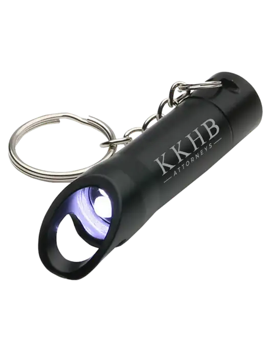 Black Pocket LED Flashlight with Bottle Opener & Keychain w/KKHB Attorneys Logo