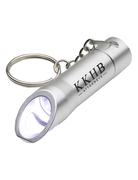 Silver Pocket LED Flashlight with Bottle Opener & Keychain w/KKHB Attorneys Logo
