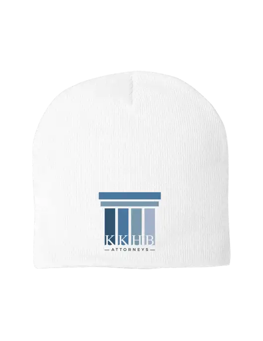 Solid White Element Knit Beanie w/KKHB Attorneys Logo